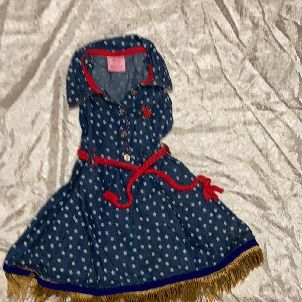 US Polo Assn. Infant Girls Dress w/fringes. 3-6 mos. Good condition. Blue.